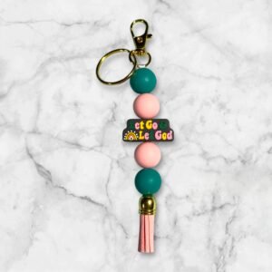 Let Go & Let God Pink and Teal Silicone Bead Keychain, Backpack or Purse Dangle