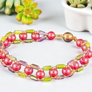 shimmer-bracelet-with-green-and-purple-hued-tubelet-beads-6-mm-fandango-pink-pearls-and-rose-gold-magnetic-clasp