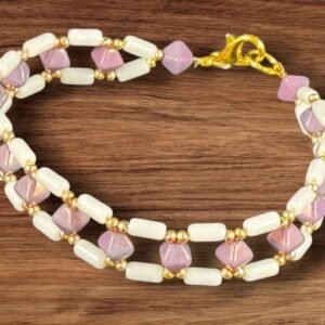 white-shimmer-tubelet-bracelet-with-white-luster-purple-beads-and-gold-accents-with-gold-lobster-clasp