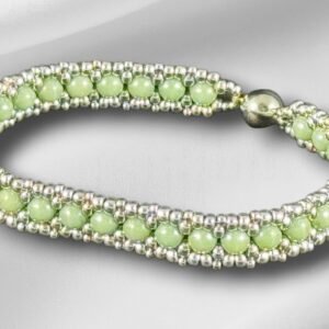 green-teal-luster-and-silver-beaded-bracelet-handwoven-seed-bead-bracelet-with-magnetic-clasp